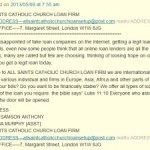 DIABOLICAL: Purported 'Christian' Enterprise With Purported Ties To Catholic Church Launches Spam Campaign For Purported 'Loan' Program And Bizarrely Tries To Sanitize It By Linking To PP Blog Story On Profitable Sunrise Scam